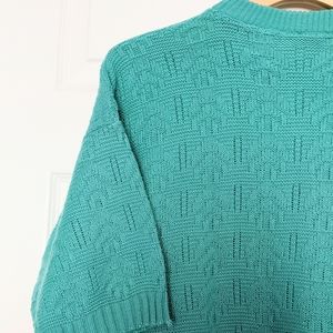 Vtg Green Short Sleeve Knit Sweater, Large.